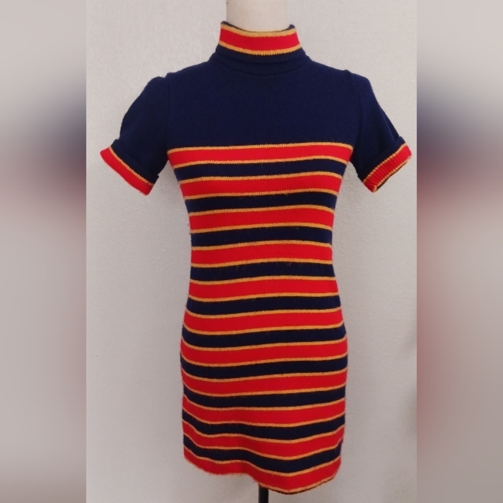 Sears girls fashion vintage 1970's striped short sleeve sweater dress